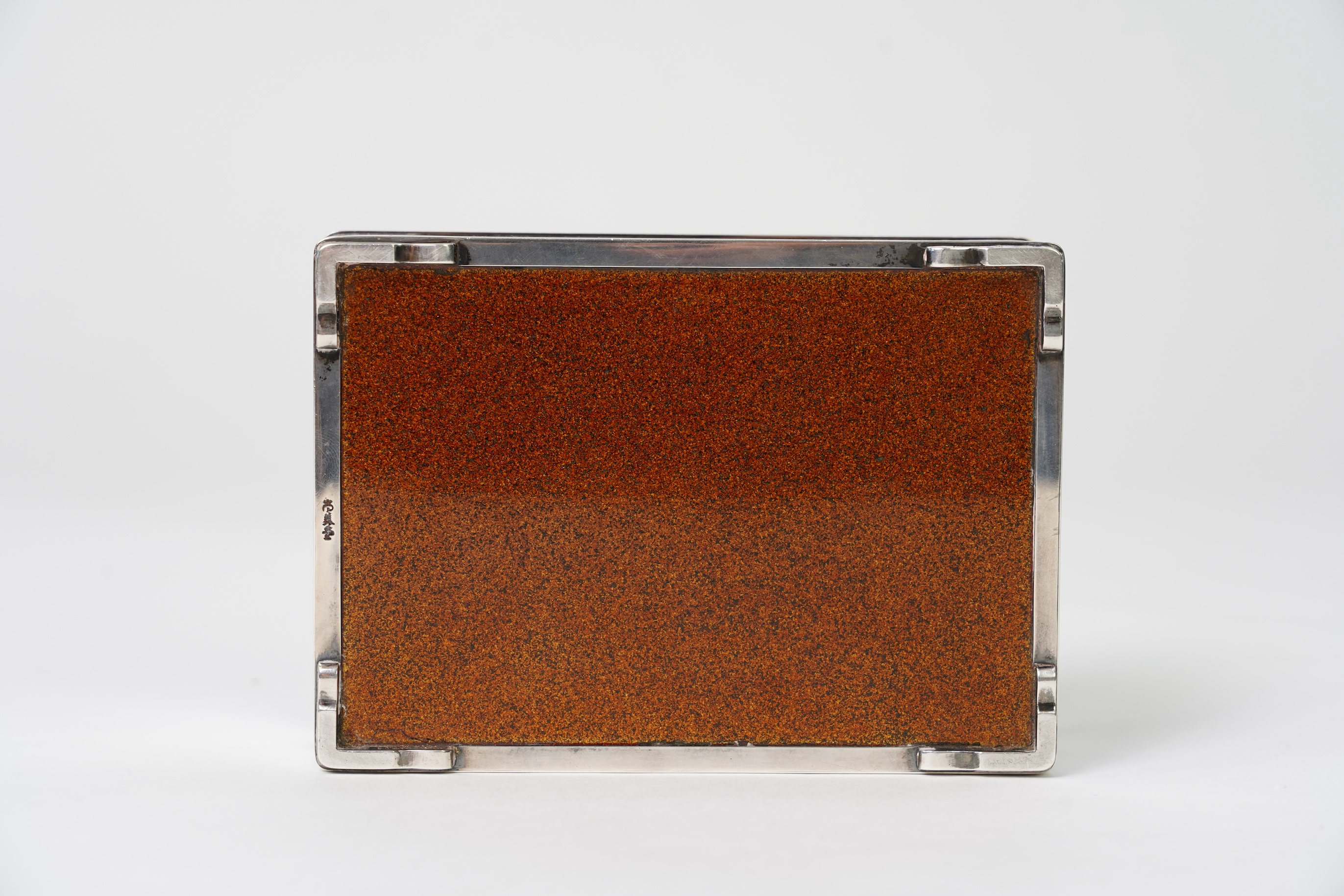 A Japanese shibuichi and shakudo mounted silver box and cover, Taisho period